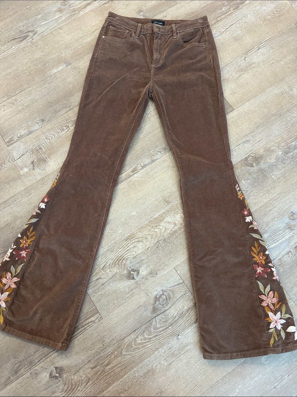 Driftwood Farrah Embroidered Flare Corduroy Pants - Brown